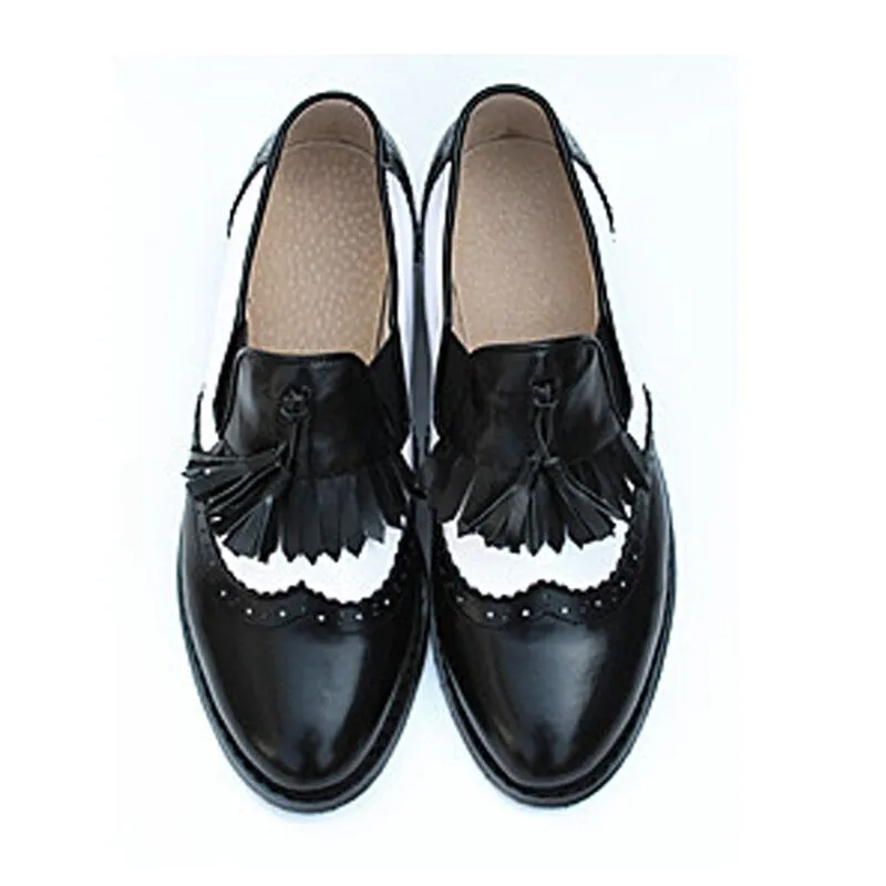 Vintage Chic Tassel Slip-on Vegan Leather Oxford Flat Shoes