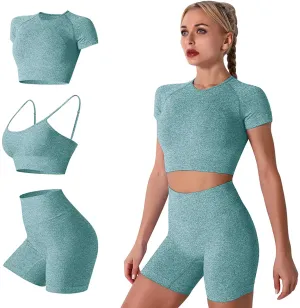 Women's Yoga Outfit Seamless Workout Set High Waist Exercise Shorts Pants with Sport Bra 3PCS Tracksuit Gym Tracksuits
