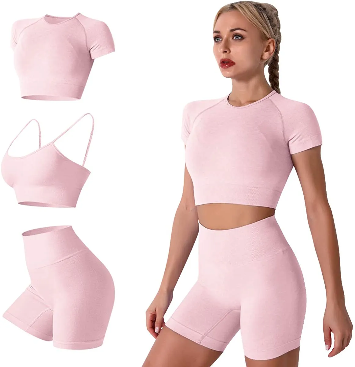 Women's Yoga Outfit Seamless Workout Set High Waist Exercise Shorts Pants with Sport Bra 3PCS Tracksuit Gym Tracksuits