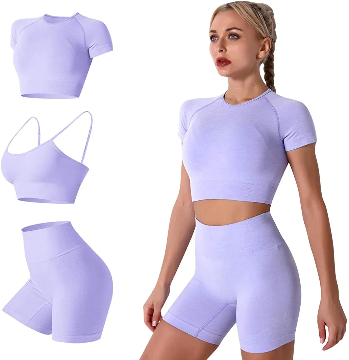 Women's Yoga Outfit Seamless Workout Set High Waist Exercise Shorts Pants with Sport Bra 3PCS Tracksuit Gym Tracksuits