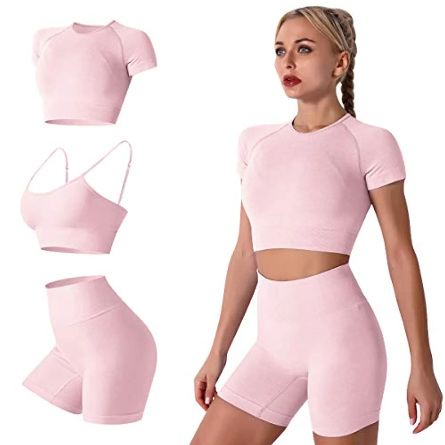 Women's Yoga Outfit Seamless Workout Set High Waist Exercise Shorts Pants with Sport Bra 3PCS Tracksuit Gym Tracksuits